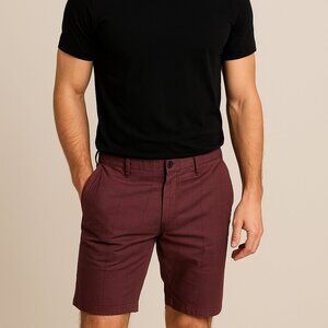 Men's Split Check Pattern Burgundy Shorts Plaid 32